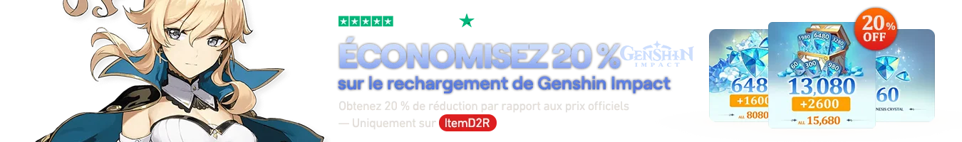 ÉCONOMISEZ 20% sur la recharge Genshin